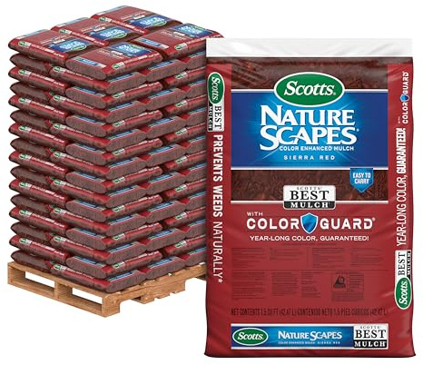 Scotts Nature Scapes Color Enhanced Mulch Sierra Red - Wood Shredded and Bagged Red Landscaping Mulch, Bulk Pallet - 1.5 cu. ft. Bags, Pallet of 80