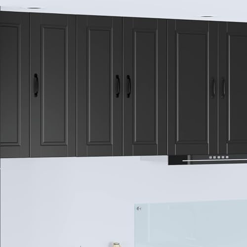 Runheo Porto - Armadietto da parete in legno nero, 60 x 31 x 80 cm, con 3 ripiani e 2 ante, armadio da cucina sospeso per riporre e riporre oggetti in cucina moderna, montaggio a parete per