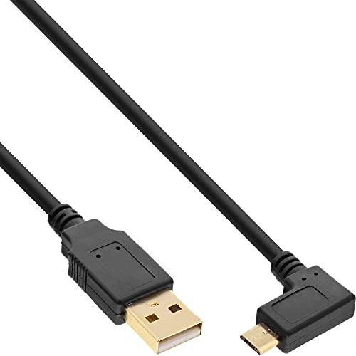 InLine 31720T Micro-USB 2.0 Kabel, USB-A Stecker an Micro-B Stecker gewinkelt, vergoldete Kontakte, 2m