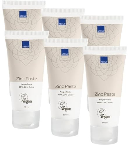 ABENA pasta di zinco, 6x60 ml | 40% ossido di zinco | Senza profumo | Barriera repellente bianca contro le sostanze irritanti | Lenitivo per la pelle | Facile applicazione | Protezione a lunga durata