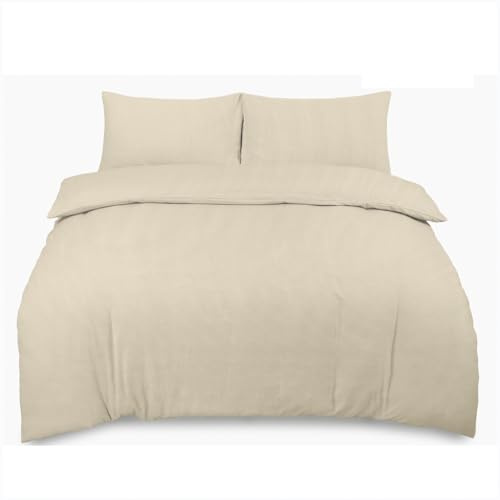 GC GAVENO CAVAILIA Flannelette Duvet Covers With Pillow Cases, Flannel Plain Dyed Duvet Cover Sets, Reversible King Size Quilt Covers Bedding Set, 100% Brushed Cotton Bed Cover Set, Cream