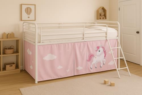 HLS Unicorn Bed Tent for Mid Sleeper – Pink Kids Curtain Set – Girls Bedroom Den for Bunk & Cabin Beds
