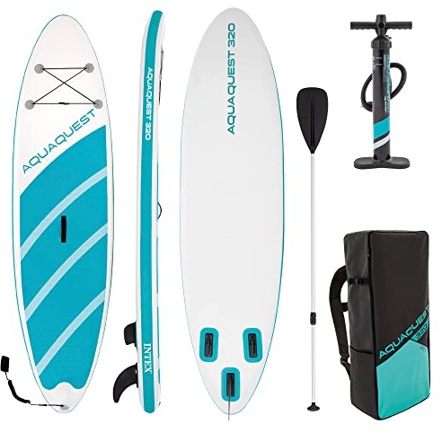 Intex 68242NP - Aqua Quest 320 SUP Gonfiabile, con Pompa Manuale e Remo da 216 cm, PVC, Multicolore, 320x81x15 cm