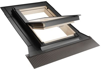 Emica - Fenêtre de toit en bois ouverture blique | Ligne Habitat avec vitrage faible émissif certifié CE | Convertir pour toiture plate (66x118 Base x Hauteur)