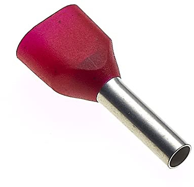 Isolierte Doppeleinführungshülse, 8mm X 1.05mm, 100 Stück - Doppeltes Bootlace, Kupfer-Crimp-Verbindungsstift, Kabelendverschlüsse, Rote Nylonhülsen-Verbinder