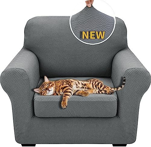 XINEAGE 2026 New 2 Pieces Chair Covers with Arms Super Stretch Chair Slipcover for Living Room Pet Dog Universal Slip Cover Anti Slip Armchair Furniture Protector (Light Gray), 31-46(1 Cushion)