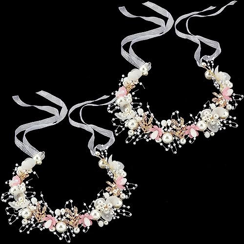 WEIPUER Blumenmädchen Kopfschmuck Strass Kristall Hochzeit Stirnband Braut Blume Stirnband für Mädchen Baby Haar (Pink) (2x flower hair accessories)