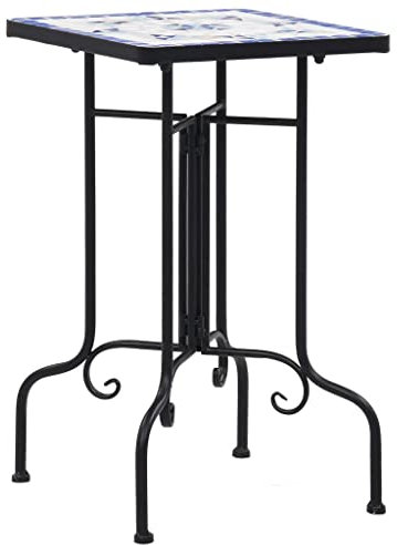 Homgoday Mesa de servicio con mosaico azul y blanco de cerámica, muebles para casa, interior, exterior, salón, dormitorio