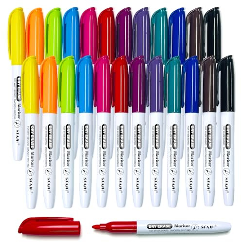 SFAIH Dry Erase Markers Fine tip 12 Colors, 24 Pack (2 Dozen) - Low Odor Whiteboard Markers for Office Teams, Study Groups, Home Schooling, Paper Markers for Kids | 5 Sizes:12/24/48/72/144 Packs
