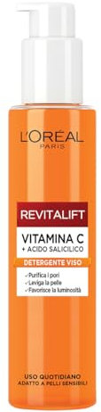 L'Oréal Paris Detergente Viso Purificante, Adatto a Pelli Sensibili, Azione Levigante e Uniformante, Pelle Morbida e Elastica, Con Vitamina C + Acido Salicilico, Revitalift, 150 ml