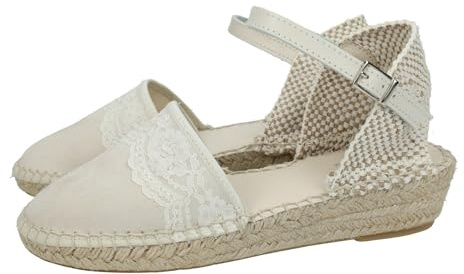 CONDIZ 233 Esparteñas de Piel en Color Beige para niñas, esparteñas de comunión Hechas en España, con Encajes al Frente NIÑA Zapato COMUNIÓN