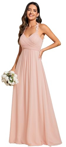 Ever-Pretty Abito Cerimonia Donna Tracolla Floreale Senza Maniche Abiti Damigella Donna Chiffon con Scollo a V Stile Impero Chic Rosa 36