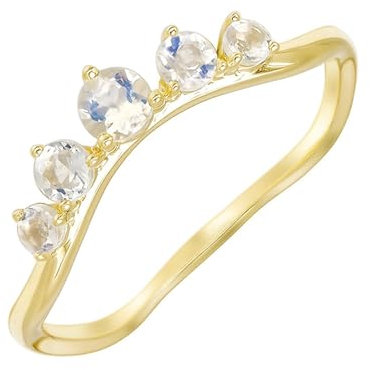 KnBoB 9 Karat Gold Ring für Damen, Mond Stein Vintage Zierliche Welle Echtschmuck Edelstein Trauringe Mode Größe 62 (19.7)