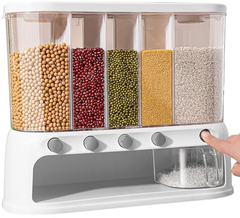 Dispensador De Alimentos Secos - Contenedores De Almacenamiento De Cereales Con Múltiples Compartimentos | Dispensador De Arroz 20kg | Almacenamiento De Contenedores De Cereales De 20 Kg | Cubo De Arr