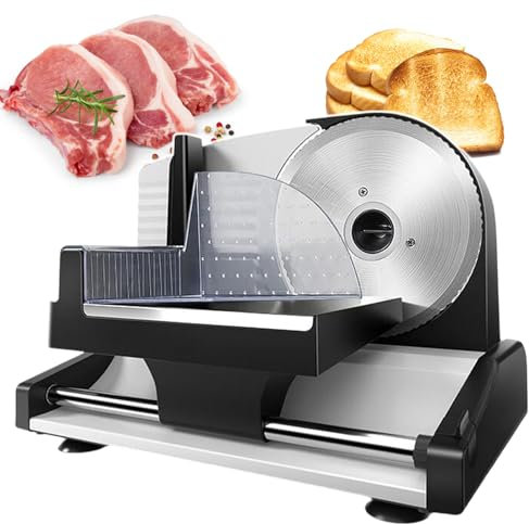 pealiritansemen Cortadora De Fiambres Cortadora De Fiambres Eléctrica, con Cuchilla De Acero Inoxidable Extraíble De 19 Cm Y Carro para Alimentos, Cortadora De Alimentos De Grosor Ajustable