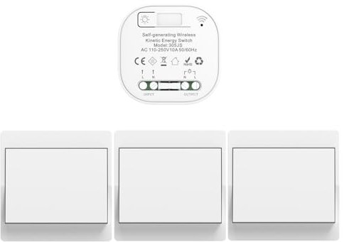 Cerhot Set di ricevitori interruttori della luce senza fili autoalimentati, telecomando per interruttore della luce da parete, illuminazione a LED per interni ed esterni, senza batteria (EU 3 x 1