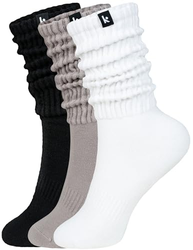 Kamo Fitness Cozy Womens Socks 3-Pair Pack - Scrunch Long Crew for Women, Soft & Breathable Boot and Slouch, Size 5-9 (Mixed, One Size)