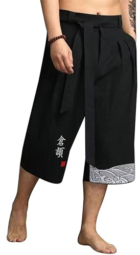 YAOBAOLE Pantalon Japonais Homme Pantalon Court Taro pour Hommes en Lin Vêtements Traditionnels Japonais avec Cordon de Serrage