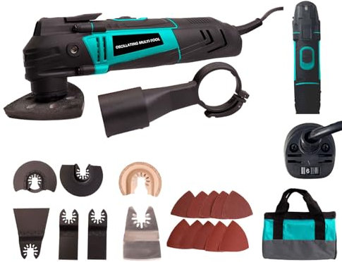 BLUEMARS 300W Oscillating Multifunction-Tool, 6 Variable Speeds & 3.2° Oscillation Angle, Tool-Free Blade Change, 17pc Accessories Kit for Sanding, Cutting, Scraping, Grinding