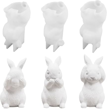 Rabbit Resin Molds,3 PCS Hear See Speak No Silicone Easters 3D Bunny Moulds for Easter Epoxy Resin Crafts Soap Clay Candle Making