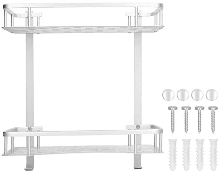 Etagere Salle de Bain, 2 Couches étagères Murales Alliage D’Aluminium Etagere Douche Avec Cloison pour Salle de Bains Cuisine Salon