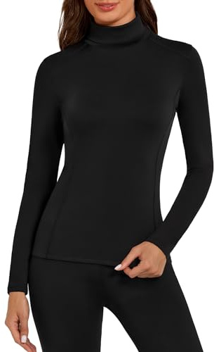 Harlamvar Womens Thermal Tops Turtle Neck Stretch Soft Warm Breathable Top