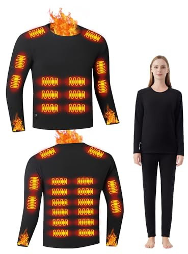 Intimo termico riscaldato da donna/maglietta a maniche lunghe riscaldata intelligente a 26 zone con temperatura costante tramite USB, adatta per sci, ciclismo, arrampicata (donna-nero-4XL)