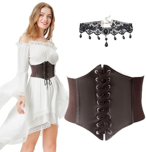 KOQAIIZ Cinturón Corset Mujer Ancho Retro con 1 Choker Collar, Negro, 60-80 cm
