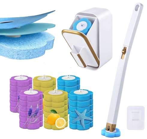 Midslinee Escobilla Baño Desechable WC, Kit de Palo de Inodoro, Cepillo para Inodoro con 36 Rellenos de Detergente, Kit de Sistema de Limpieza Desechable, Toilet Brush