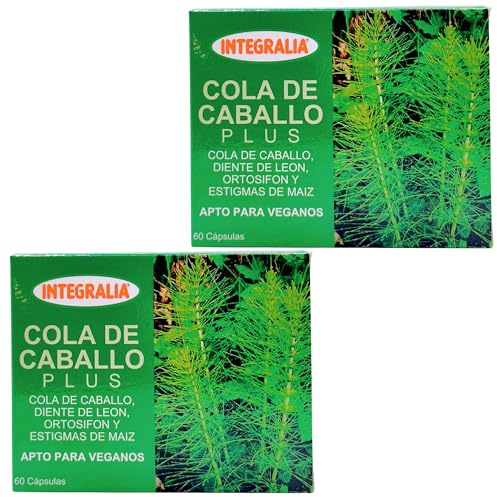 Integralia Cola de Caballo Plus - Pack Ahorro 2 x 60 Cápsulas - Con Diente de León, Ortosifón y Estigmas de Maíz - Suplemento Diurético y Depurativo Natural - Combate la Retención de Líquidos