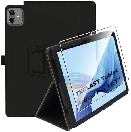 zZjoOoj Custodia Cover Per TECLAST ArtPad Pro 12.7 Pollici 2025 Tablet con 1 Pezzi Pellicola Vetro Temperat, Ultra Sottile,Custodia in Pelle PU Premium con Funzione Leggio Verticale,Nero