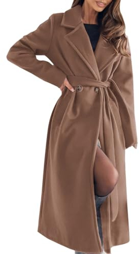Générique Trench Coat Femme Long Mi Saison Blouson Couleur Unie Matelassée Veste De Transition Automne Manteau Femme Hiver Chic avec Ceinture Parka Jacket Coat Chaud Élégant Avec Poches Légère S-XXL