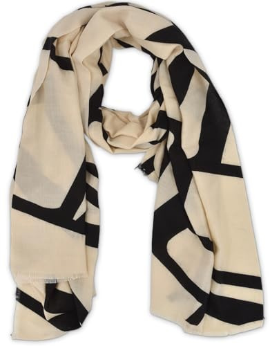 styleBREAKER Bufanda de Mujer con Patrón de Líneas Gráficas | Bufanda de Invierno XXL Suave | Pañuelo Grande con Diseño de Líneas Geométricas, Estola, Accesorio de Otoño Invierno, Negro-Crema