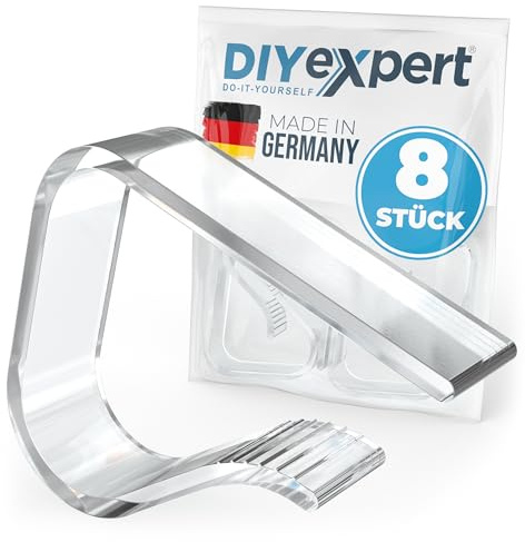 DIYexpert Pinzas para mantel transparentes, fabricadas en Alemania, hasta 45 mm, 8 unidades, resistentes a la intemperie y antideslizantes, para jardín, balcón e interior
