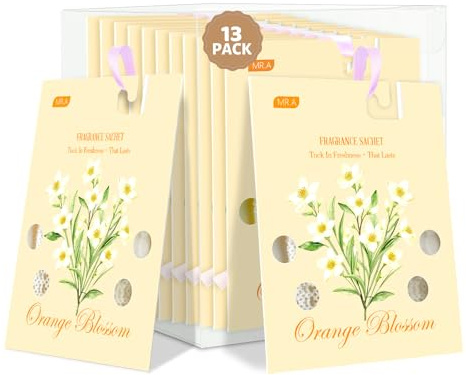 13 Packs Orange Blossom Scented Sachets for Drawer and Closet, Long-Lasting Car Air Freshener Sachet Bags, Drawer deodorizers Fresh Scents, Fragrance Bedroom Essentials
