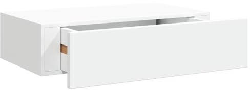 Tmriohed Scaffale da parete con cassetto bianco, 40 x 23,5 x 10 cm, mensola sospesa in MDF e metallo, moderna mensola sospesa per corridoio e soggiorno, console da parete per chiavi e gioielli
