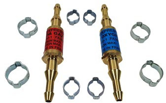 Lötkolben Set - Lötlampe mit Piezozündung - Dachrinnen Lötset - Schweißbrenner - Lötzubehör - Rücklaufsperre O/A + 4 Schellen - EN 730 genormt - für Schläuche von Autogenstationen - EXPRESS