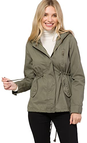 Design by Olivia Women's Military Anorak Jacket Utility Safari Hoodie Olive3 S