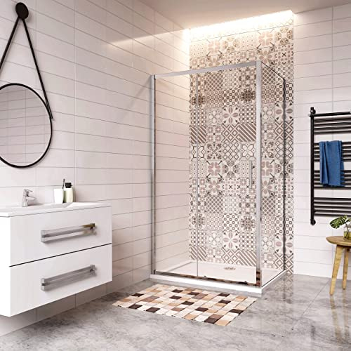 185 cm Box Doccia Angolare Porta Scorrevole con Parete Fissa Vetro Temperato 5 mm Trasparente Telaio Cromato Lucido 100x80 cm