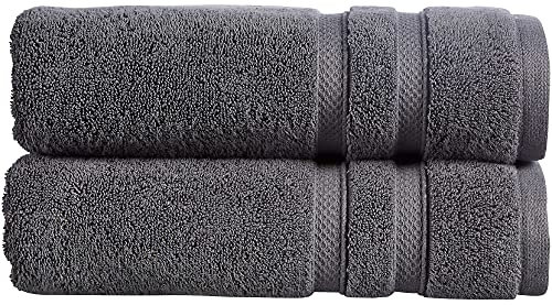 Christy Chroma Bath Towels | Set of 2 | Highly Absorbent Heavyweight 675GSM | Bold and Bright | Soft Velvety Smooth Bathroom Shower Towels | 100% Cotton | Sustainably Made | Ash Grey