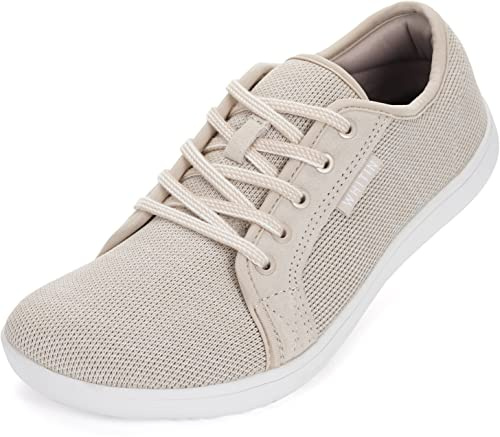 WHITIN Women's Minimalist Barefoot Shoes Wide Toe Box Zero Drop Sneakers Size 7 Fashion Flat Road Running Sport Athletic Tennis Walking W81 Beige 37