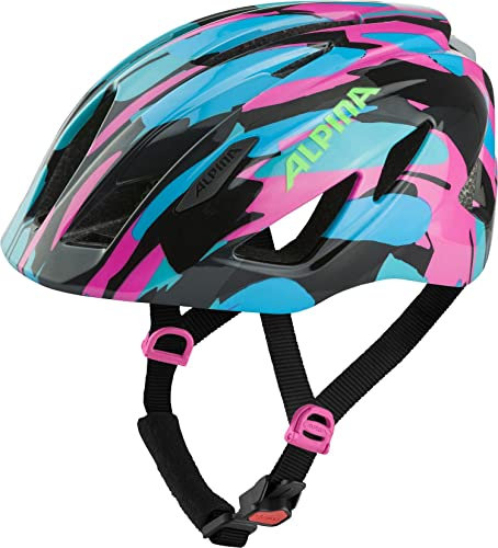 ALPINA PICO Flash - Beleuchteter, Leichter & Bruchfester Fahrradhelm Mit Fliegennetz Für Kinder, neon-Blue pink Gloss, 50-55 cm