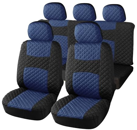 Auto Accessori Lupex - A20 Universal bilsätesöverdrag blå svart quiltad polyestertyg, skyddsset för fram- och baksäten, sätesöverdrag med dragkedja