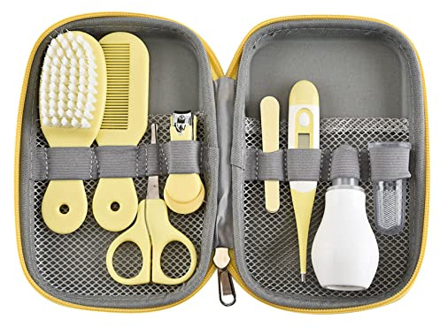 8 i 1 Baby Grooming Kit med hårborste Nagelklippare Näsrengöring Fingertandborste Sax för babyvård Håll dig frisk och ren Nyföddvård för babyvård Håll dig frisk och ren(yellow)