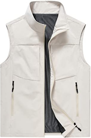 Yukirtiq Herren Outdoor Weste Sommer Leicht Anglerweste Jagdweste mit Vielen Taschen Fischerweste Ärmellose Jacke Hundeweste Wanderweste, Weiß, XL