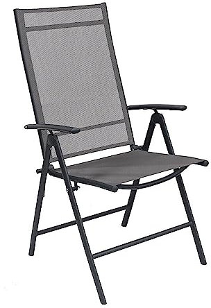 Gartenstuhl - Hochlehner 7-Fach verstellbar - zusammenklappbar - Klappstuhl - witterungsbeständiges Metall pulverbeschichtet - wetterfeste Gartenmöbel - Anthrazit/Anthrazit