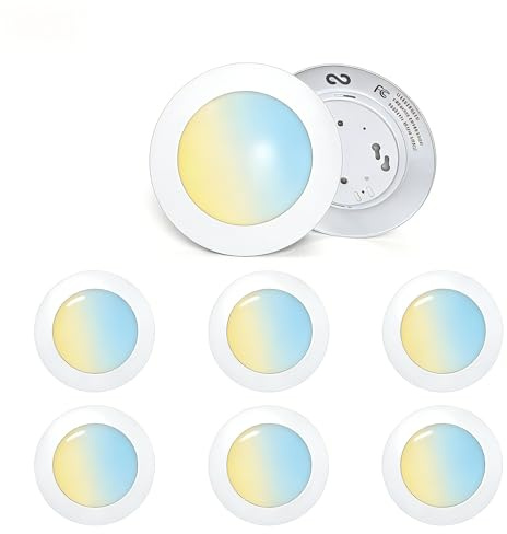 GonGoo (6 Pack) 5/6 Inch Flush Mount Ceiling Light, Dimmable Low Profile Led Disk Light, Instals into Junction Box or Recessed Can, 14.8W, 1000LM, 5000K Daylight White, CRI90+, FCC Listed