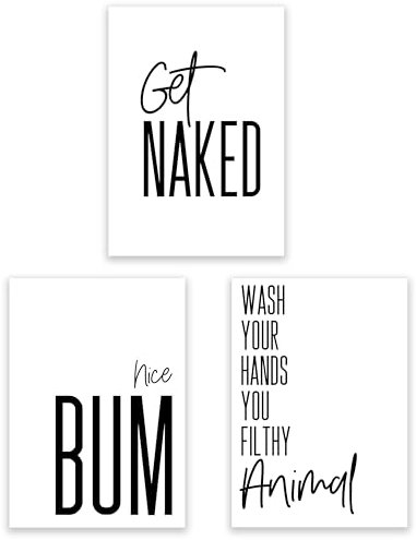 The Little Party Company Triple pack Bathroom Toilet Prints, A5, Wall Art Poster Funny Humour Home Pictures Modern Minimal Black/White *** PLEASE NOTE THAT NO FRAMES INCLUDED *** BP35