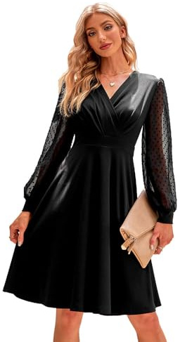 RPAEOY Vestito Donna Elegante Maniche Lunghe con Scollo a V Sexy Avvolgente Miniabito Autunnali Moda Aderente Bodycon Dress per Cocktail Party (Nero/M)