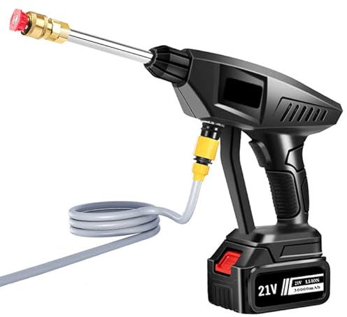 Limpiador de alta presión inalámbrico, pistola de agua de alta presión, 60 bar, pistola de alta presión sobre 1 batería, 30000 mAh, manguera de 5 m, para coche, casa, sin escobillas a presión